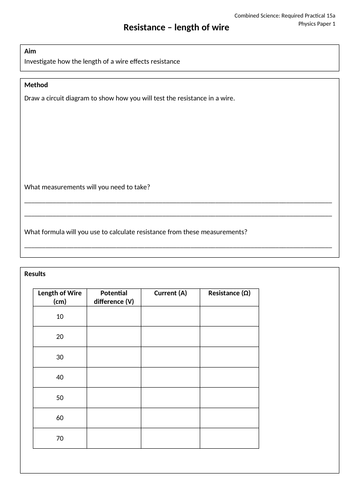 Resistance Required Practical AQA GCSE Science