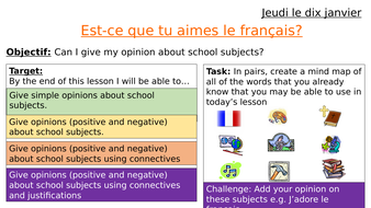 French homework school subjects picture