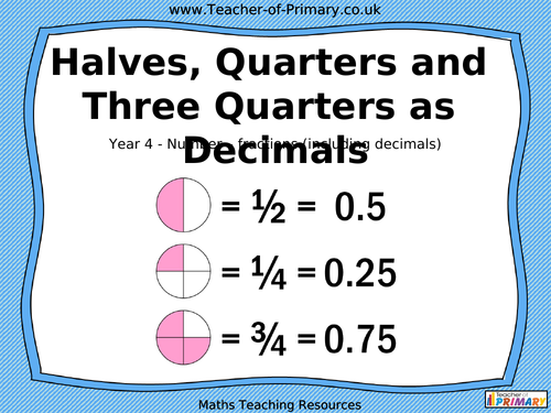 Halves, Quarters and Three Quarters as Decimals - Year 4 | Teaching ...