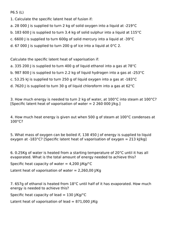 Internal Energy and Latent Heat | Teaching Resources