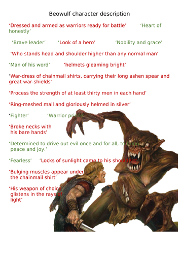 Beowulf lessons - Character descriptions | Teaching Resources