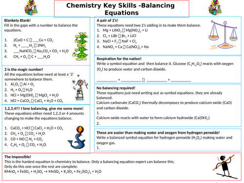 Balancing Chemical Equations - Differentiated and scaffolded worksheet