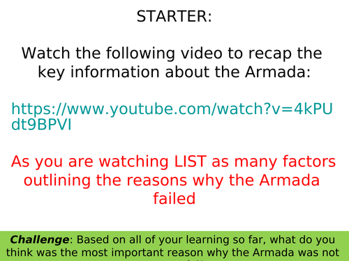 AQA 8145 Elizabeth - A source study of the Spanish Armada (L5 and 6 historic environment)