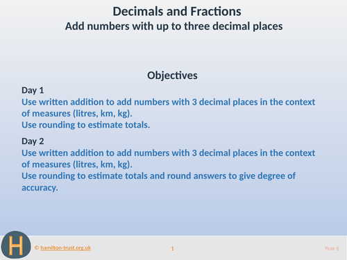 Add numbers with up to 3 decimal places - Teaching Presentation - Year 6
