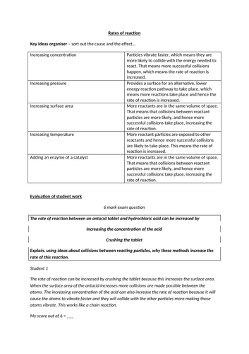 Rates of Reaction GCSE Science - 6 mark question skills