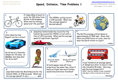 Speed, Distance, and Time Worksheets