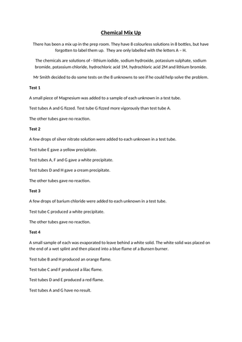 GCSE Chemistry Analysis Summary Activity