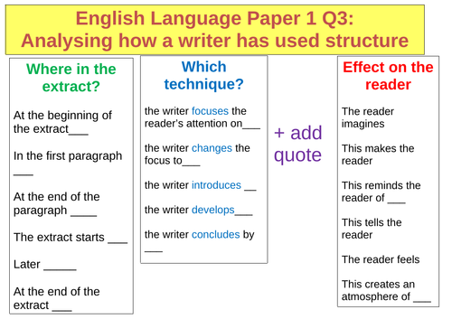AQA English Language Paper 1 Q3 Structure - Lesson, Notebook, Word-mat ...