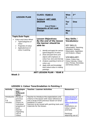 6th Grade Art Lesson Plan