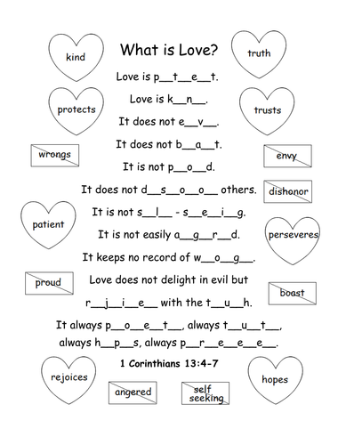 1 Corinthians 13:4 7 Printable Teaching Resources