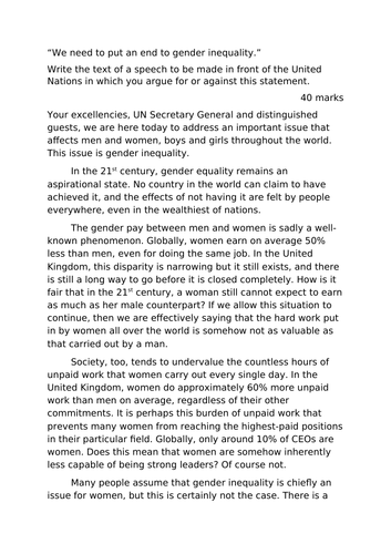 essay gender equality speech for school