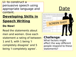 gender equality speech ks3 writing worksheet