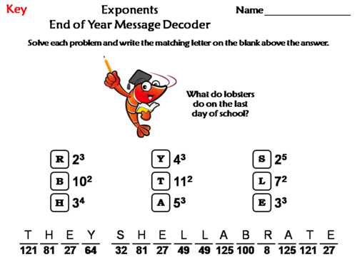 Exponents End of Year Math Activity: Message Decoder | Teaching Resources