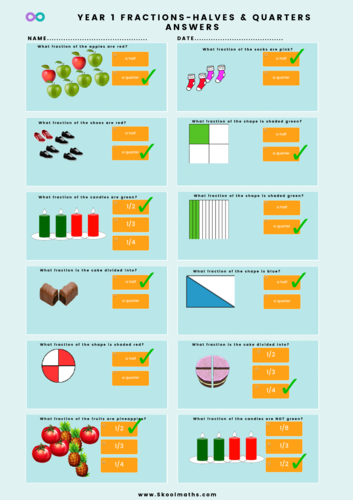 free year 1 fraction worksheet teaching resources