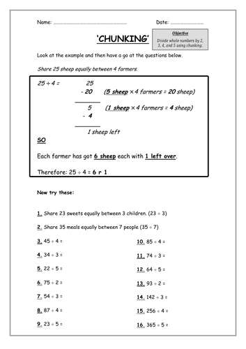 Chunking Division Worksheet