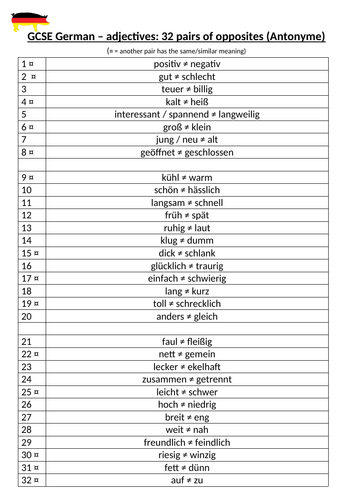 GCSE German: Antonyms and Synonyms