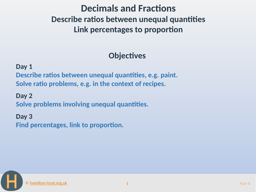 Ratios, proportion and percentages (Year 6 Decimals and Fractions