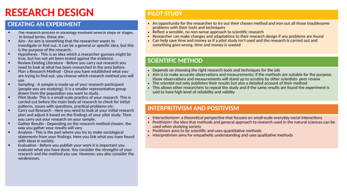 WJEC GCSE Reseach Methods essential knowledge sheets