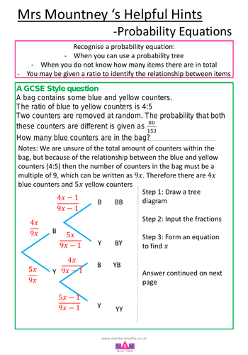 Help sheet probability equations | Teaching Resources