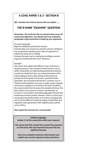Edexcel A Level Economics 8 Mark Structure Strip | Teaching Resources