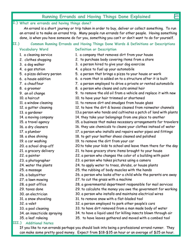 Running Errands and Having Things Done Combo Activity Worksheets