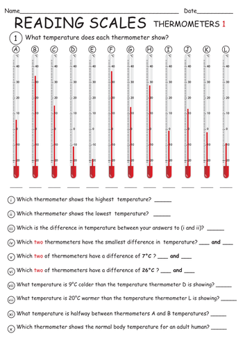 reading a thermometer worksheet