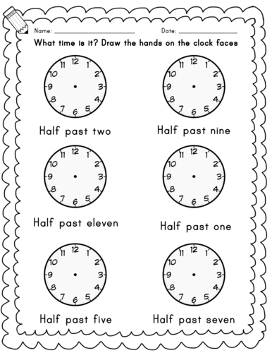 oclock and half past time worksheets teaching resources