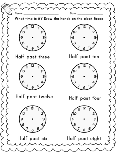 oclock and half past time worksheets teaching resources