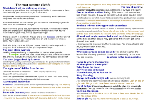 IGCSE ESL speaking exam cliches/idioms | Teaching Resources