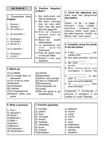 Revision Sheet 2 - Qui suis-je ?