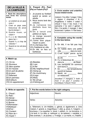 Revision Sheet 5 - De la ville à la campagne