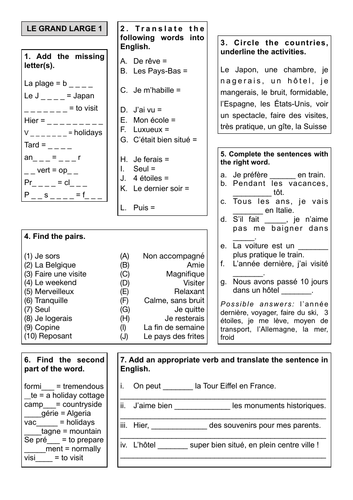 Revision Sheet 6 - Le Grand Large 1