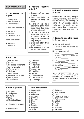 Revision Sheet 7 - Le Grand Large 2