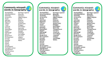 Spelling in Geography (commonly misspelt words) | Teaching Resources