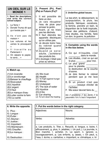 Revision Sheet 12 - Un Oeil sur le monde 1