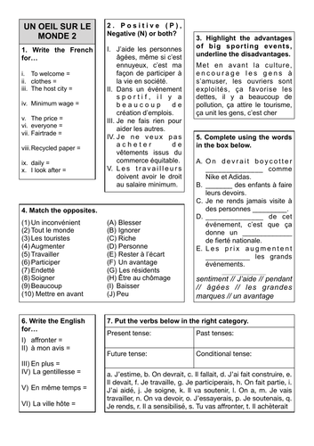 Revision Sheet 13 - Un Oeil sur le monde 2