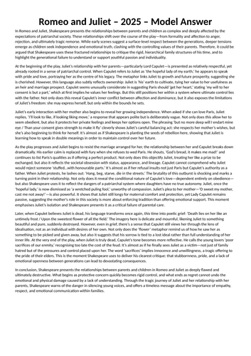 Grade 9 responses to Romeo and Juliet 2018/2025 AQA question (parents and children)