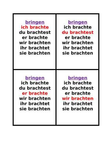 Präteritum German Verbs Mixed Irregular Simple Past Spiel von sieben ...