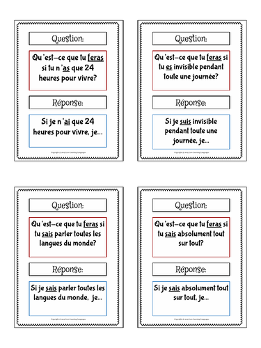 French Si Clauses - 1st Conditional - 25 practice cards | Teaching ...