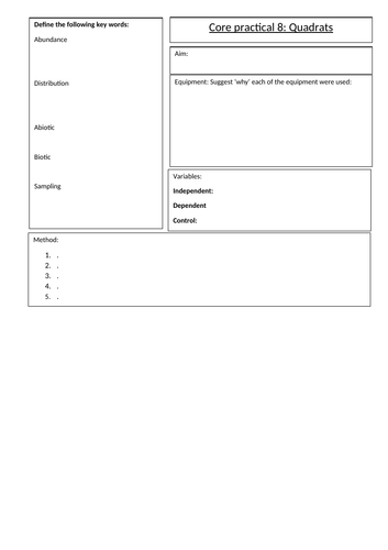 Biology GCSE Edexcel core practical 8 Quadrats overview. Revision
