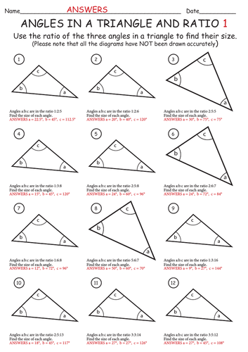 find the angles in triangles using their ratio 9 worksheets 108 questions answers clip art teaching resources