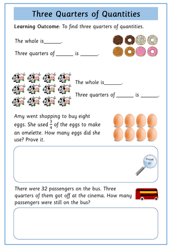 three quarters year 2 fractions free worksheet teaching resources