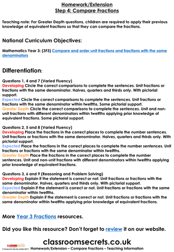 Comparing fractions and decimals worksheet picture