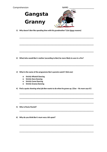 Gangsta Granny Comprehension Teaching Resources