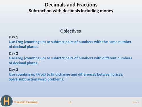 Subtraction with decimals, e.g. money - Teaching Presentation - Year 5