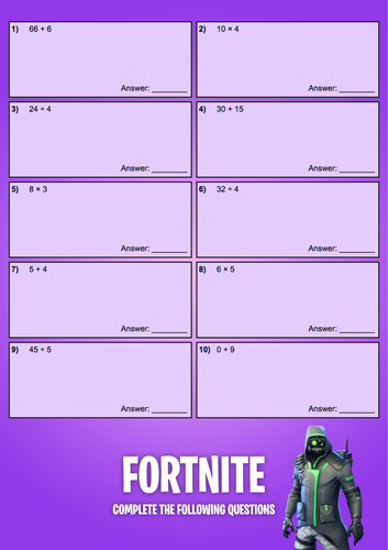 Fortnite - Maths Activities | Teaching Resources