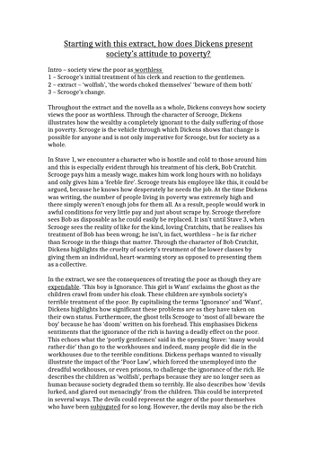 AQA A Christmas Carol Example on Poverty  Teaching Resources