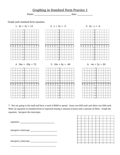 Graphing in Standard Form Practice 1 | Teaching Resources