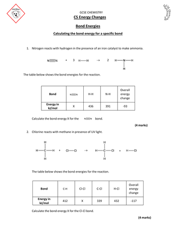 AQA GCSE Chemistry 9-1 Bond Energy Calculations - Calculating Bond