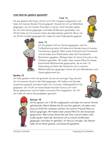 German Past Tense Fun Reading: Was hast du gestern gemacht? (perfekt ...